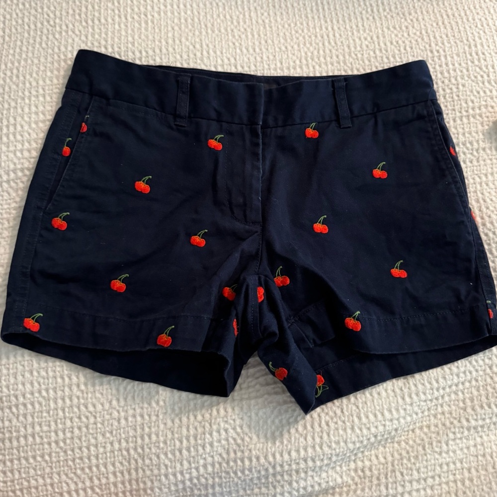 Cherry Embroidered Navy Women's Shorts